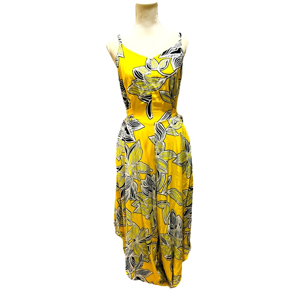 Spaghetti Straps Asymmetrical Legs XL Jumpsuit vibrant yellow floral